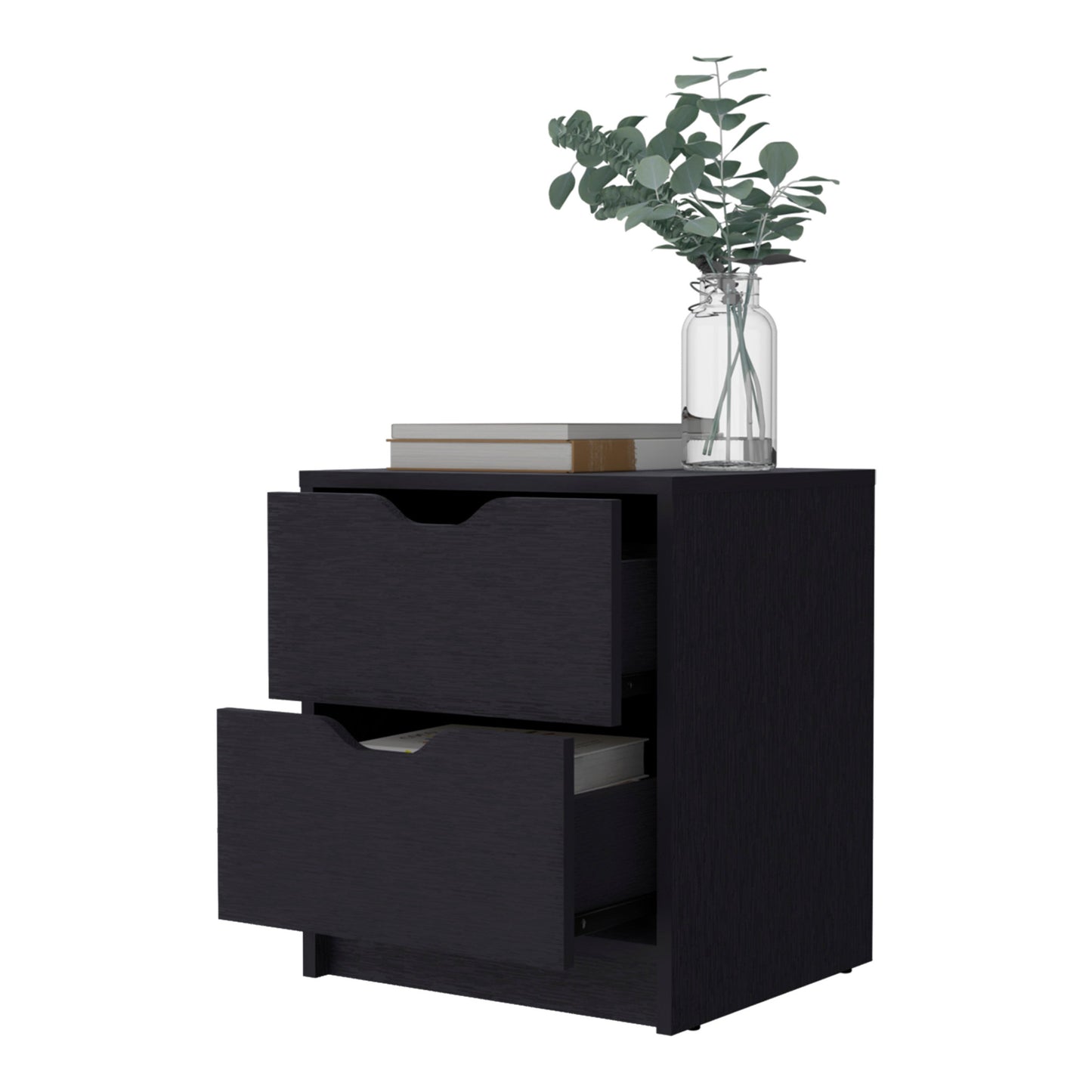 19" Black Two Drawer Nightstand With Integrated Tech