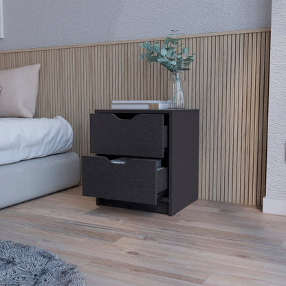19" Black Wood Two Drawer Nightstand with Integrated Tech