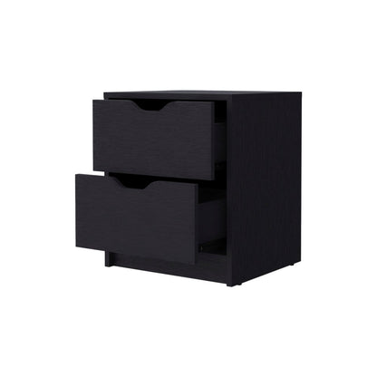 19" Black Wood Two Drawer Nightstand with Integrated Tech