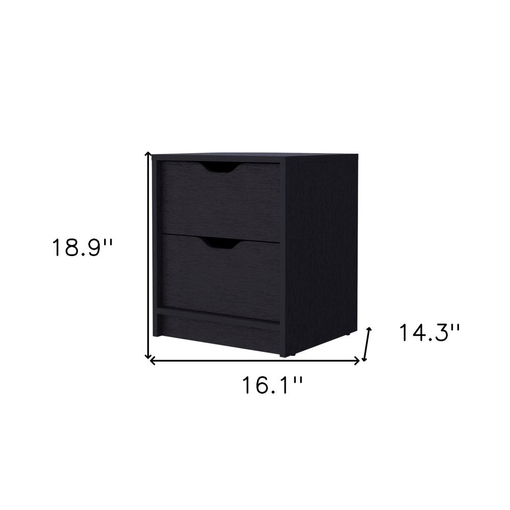 19" Black Wood Two Drawer Nightstand with Integrated Tech