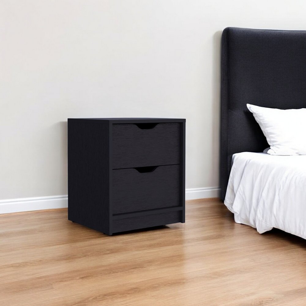19" Black Wood Two Drawer Nightstand with Integrated Tech