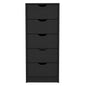 18" Black Charcoal Manufactured Wood Five Drawer Tall and Narrow Dresser