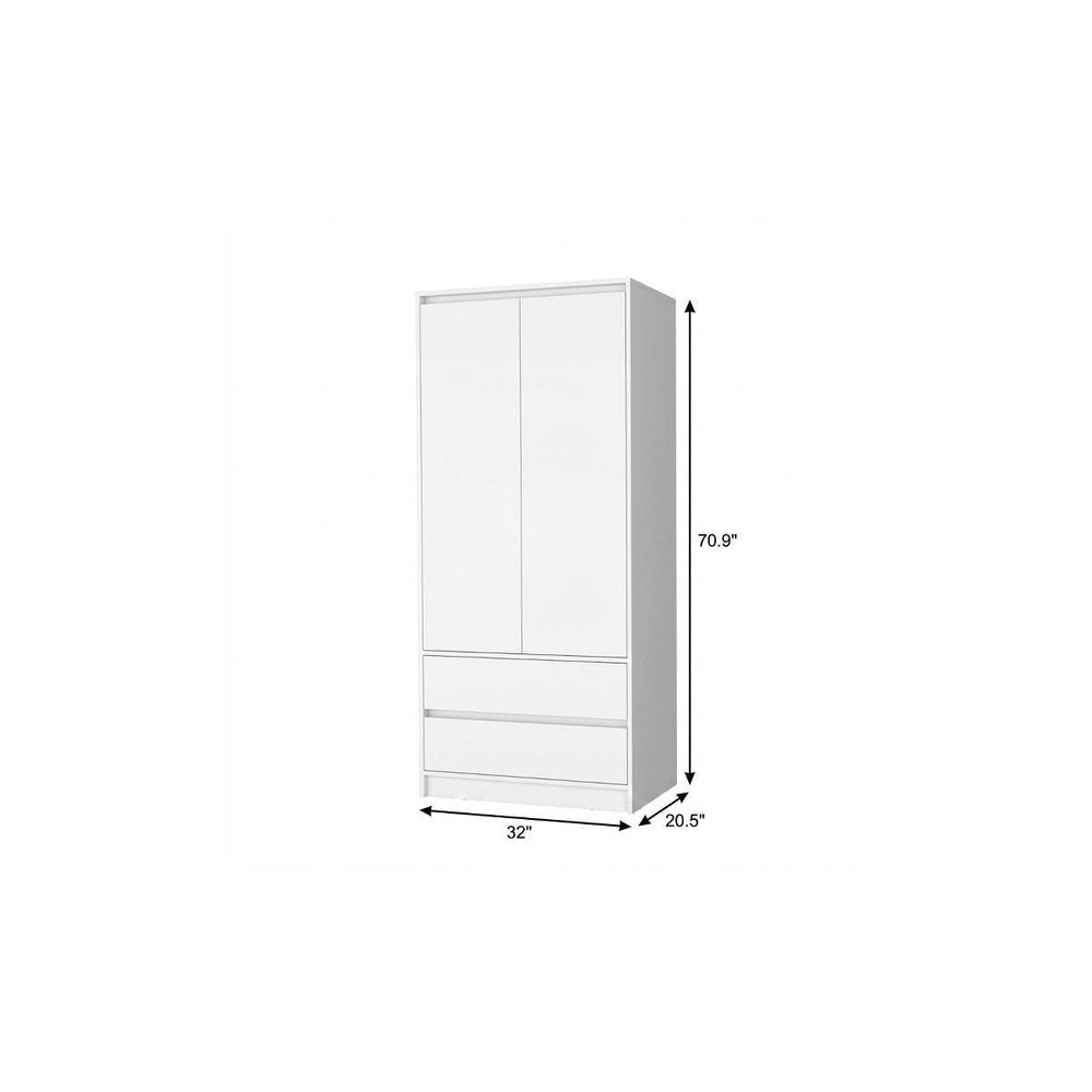32" White Accent Cabinet Soft Close With Multiple Shelves And Two Drawers