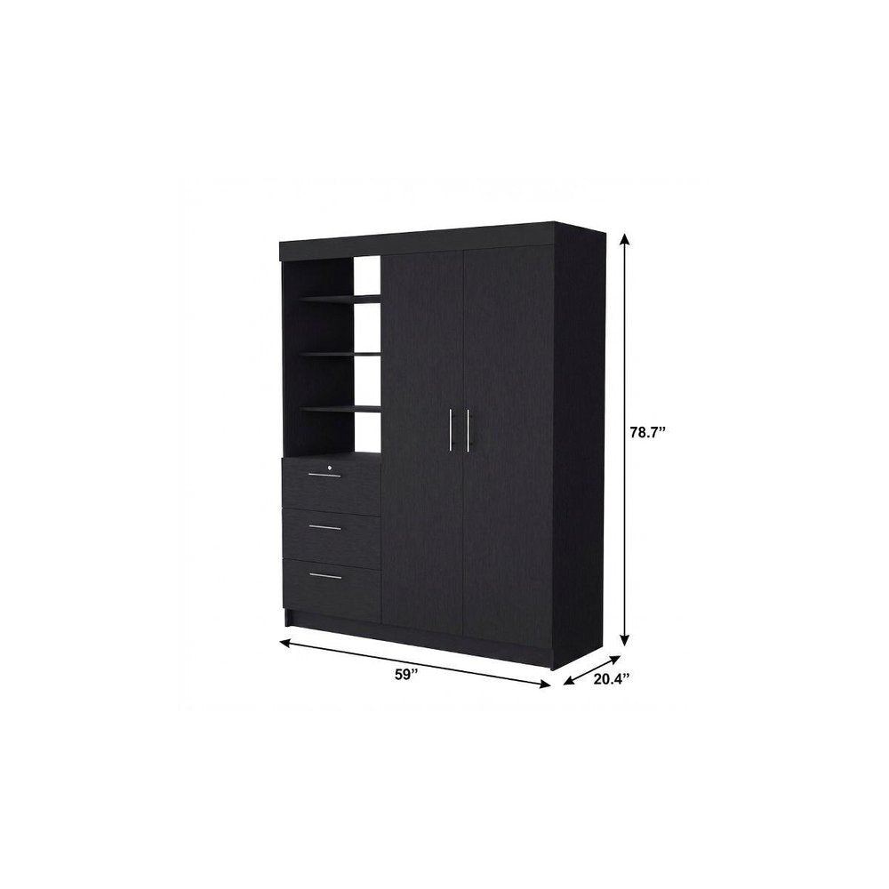 79" Black Wood Two Door Three Drawer Combo Dresser
