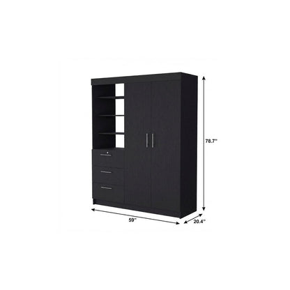 79" Black Wood Two Door Three Drawer Combo Dresser