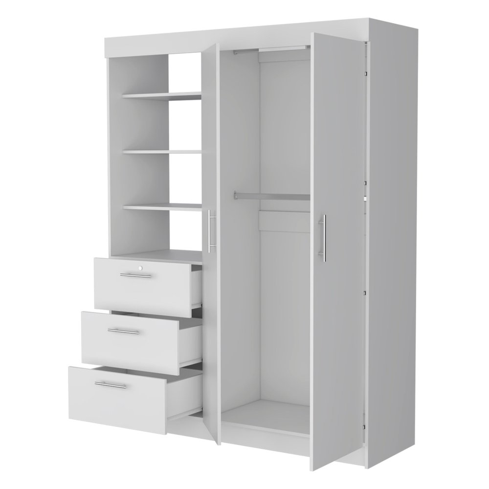 79" White Wood Two Door Three Drawer Combo Dresser