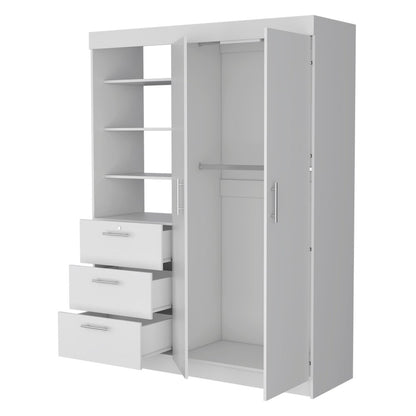 79" White Wood Two Door Three Drawer Combo Dresser