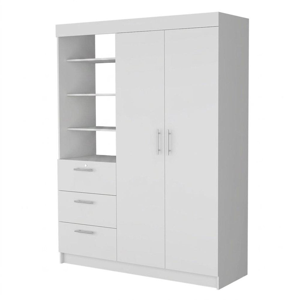 79" White Wood Two Door Three Drawer Combo Dresser