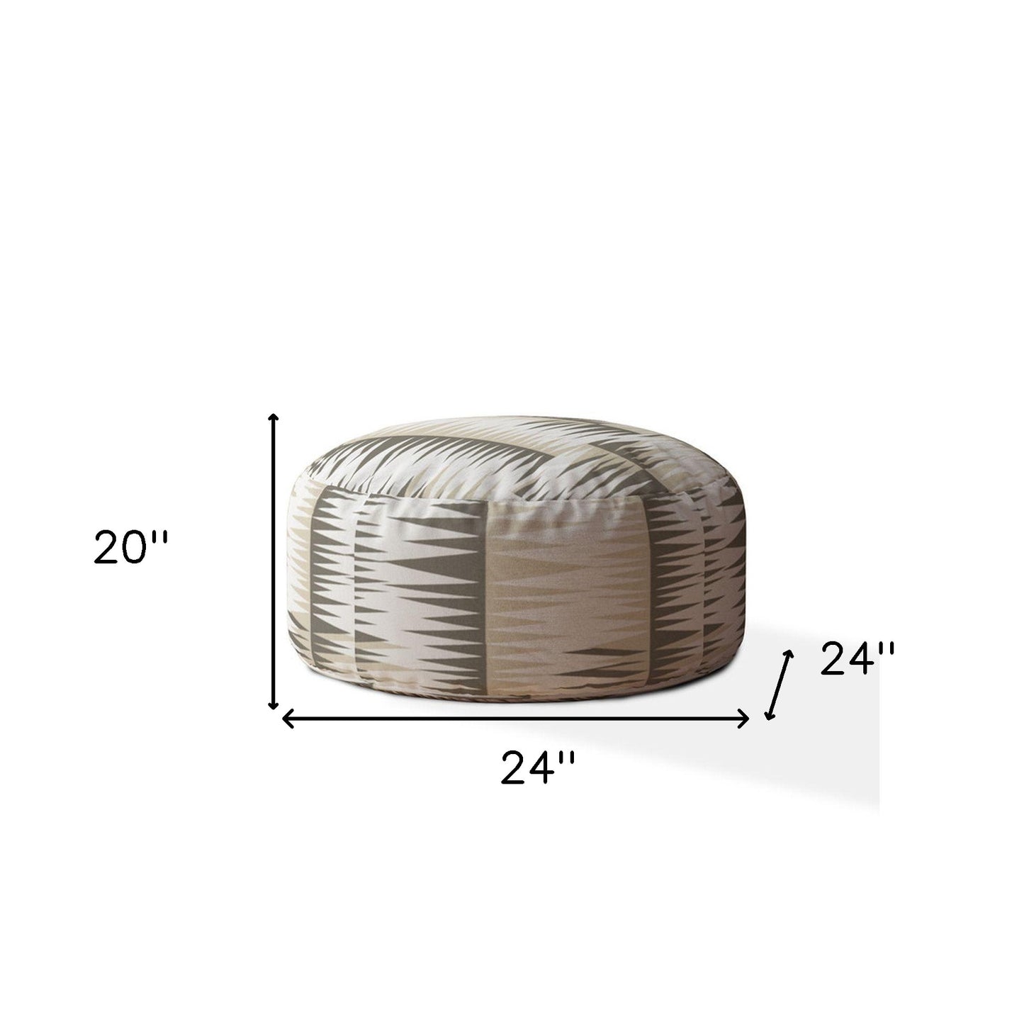 24" Beige Cotton Round Chevron Pouf Ottoman