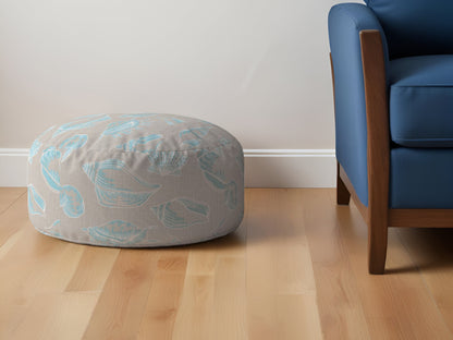 24" Blue Canvas Round Animal Print Pouf Ottoman