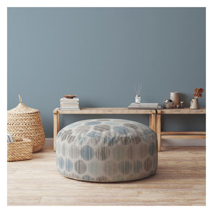 24" Blue Cotton Round Polka Dots Pouf Ottoman