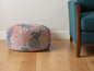 24" Coral Polyester Round Floral Pouf Ottoman