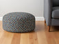 24" Blue Cotton Round Floral Pouf Ottoman