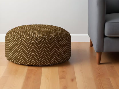 24" Brown Cotton Round Chevron Pouf Ottoman