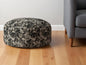 24" Beige Canvas Round Floral Pouf Ottoman