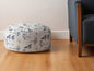 24" Yellow and White Canvas Round Birds Pouf Ottoman