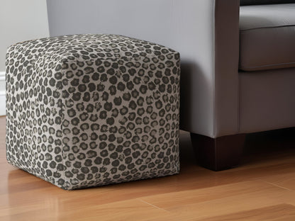 17" Beige Cotton Floral Pouf Ottoman