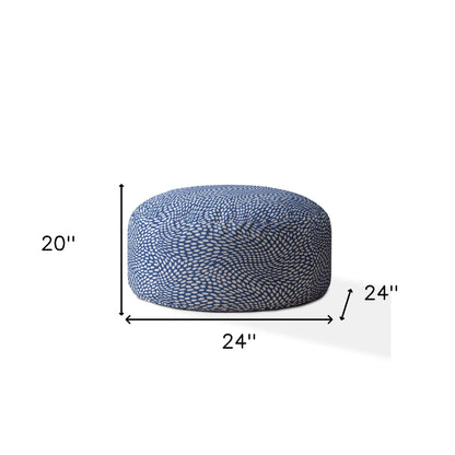 24" Blue and White Canvas Round Polka Dots Pouf Ottoman