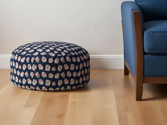 24" Blue Canvas Round Abstract Pouf Ottoman