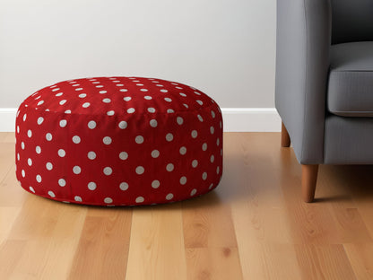 24" Red Cotton Round Polka Dots Pouf Ottoman