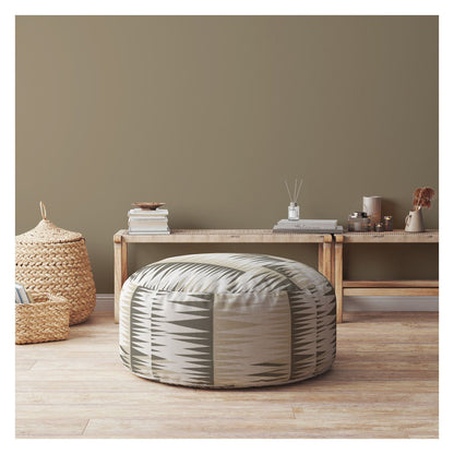 24" Beige Cotton Round Chevron Pouf Cover