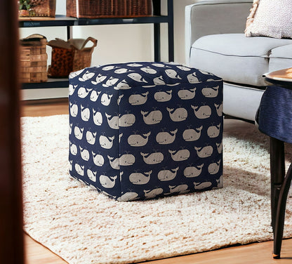 17" Blue Twill Whale Pouf Cover