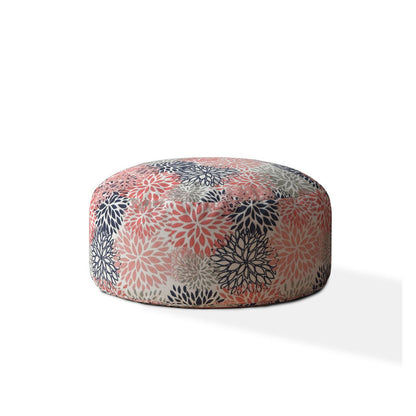 24" Coral Polyester Round Floral Pouf Cover