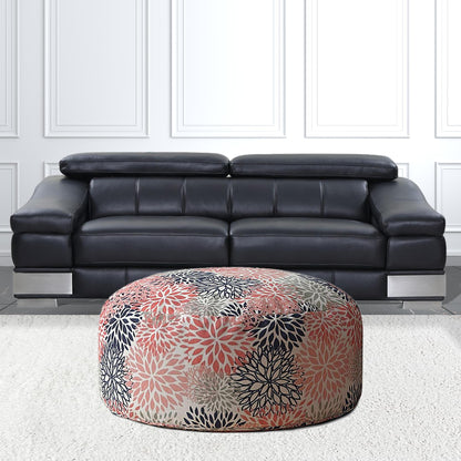 24" Coral Polyester Round Floral Pouf Cover