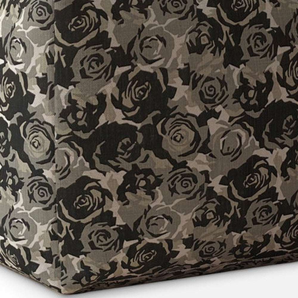 17" Beige Canvas Floral Pouf Cover