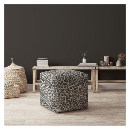 17" Beige Cotton Abstract Pouf Cover