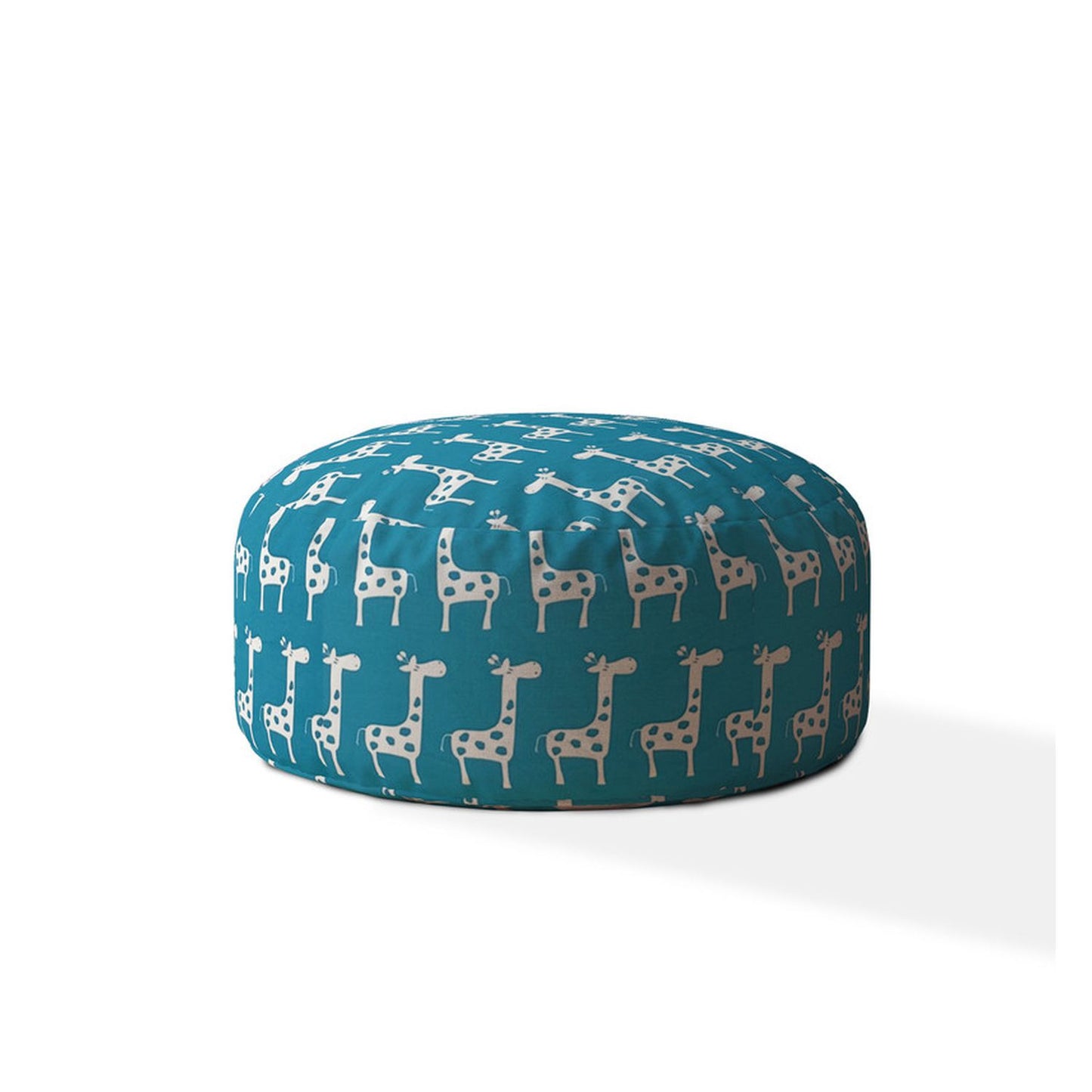 24" Blue And White Cotton Round Giraffe Pouf Cover