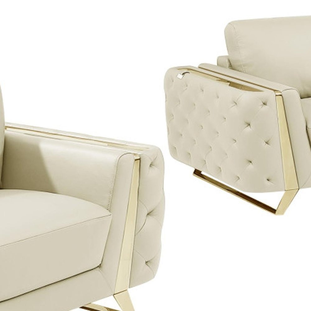 Three Piece Indoor Beige Italian Leather Six Person Seating Set