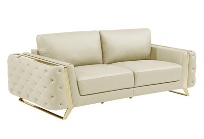 Three Piece Indoor Beige Italian Leather Six Person Seating Set