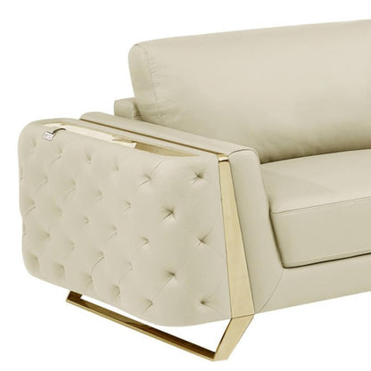 Two Piece Indoor Beige Italian Leather Five Person Seating Set