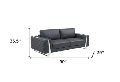 Three Piece Indoor Dark Gray Italian Leather Six Person Seating Set