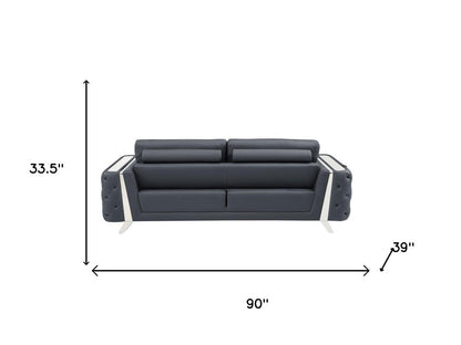 Two Piece Indoor Dark Gray Italian Leather Five Person Seating Set