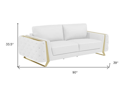 Three Piece Indoor White Italian Leather Six Person Seating Set