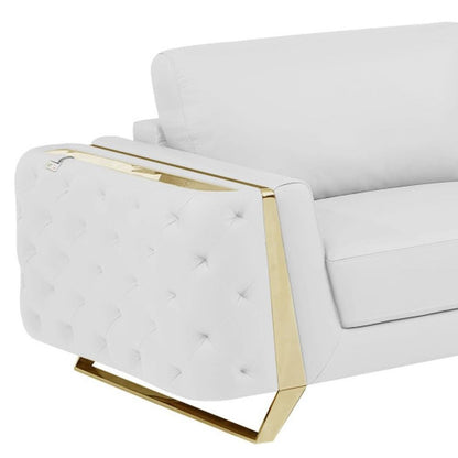 Two Piece Indoor White Italian Leather Five Person Seating Set