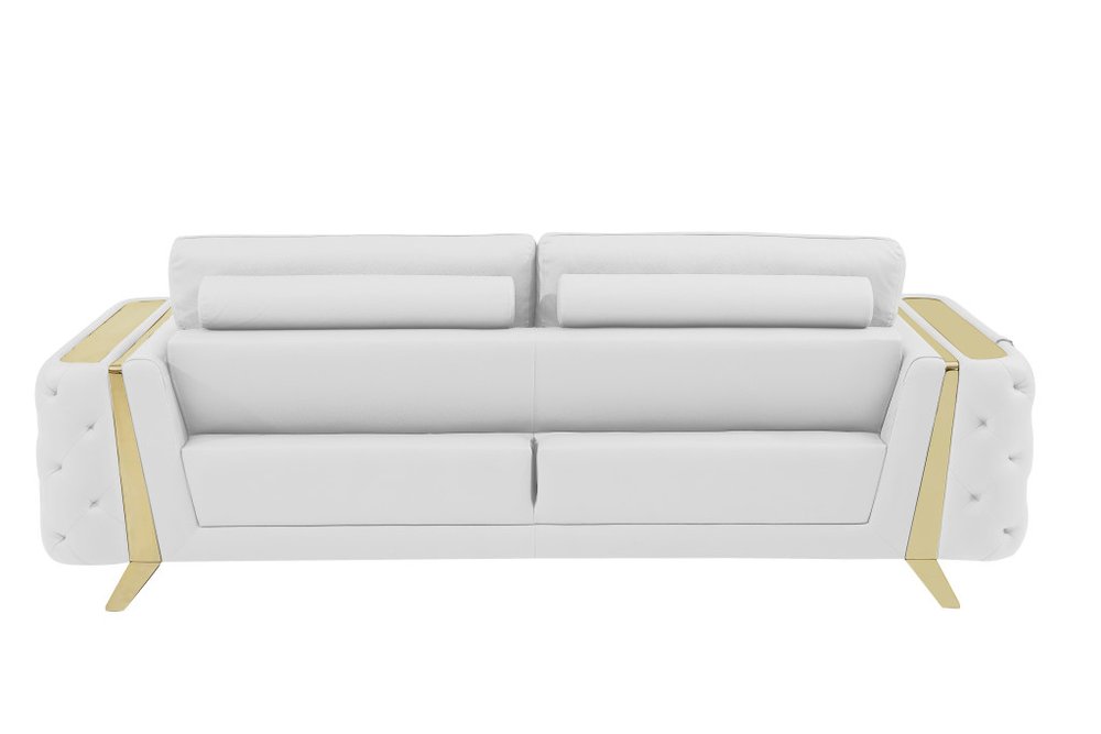 Two Piece Indoor White Italian Leather Five Person Seating Set