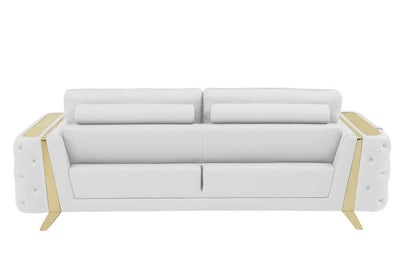 Two Piece Indoor White Italian Leather Five Person Seating Set