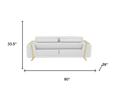 Two Piece Indoor White Italian Leather Five Person Seating Set
