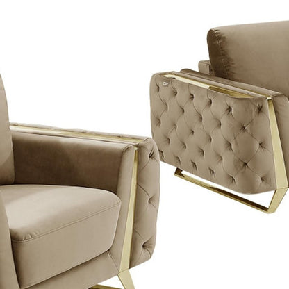 Three Piece Indoor Beige Velvet Six Person Seating Set