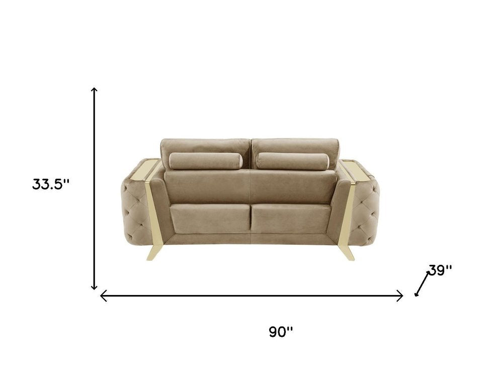 Three Piece Indoor Beige Velvet Six Person Seating Set