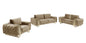 Three Piece Indoor Beige Velvet Six Person Seating Set
