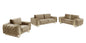 Three Piece Indoor Beige Velvet Six Person Seating Set