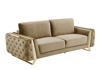 Three Piece Indoor Beige Velvet Six Person Seating Set