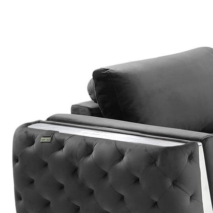 Three Piece Indoor Dark Gray Velvet Six Person Seating Set