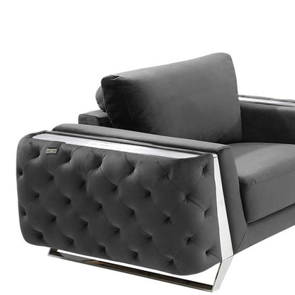 Three Piece Indoor Dark Gray Velvet Six Person Seating Set