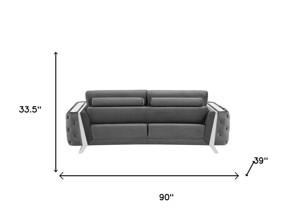 Three Piece Indoor Dark Gray Velvet Six Person Seating Set