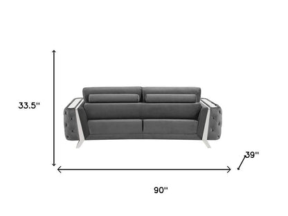 Three Piece Indoor Dark Gray Velvet Six Person Seating Set